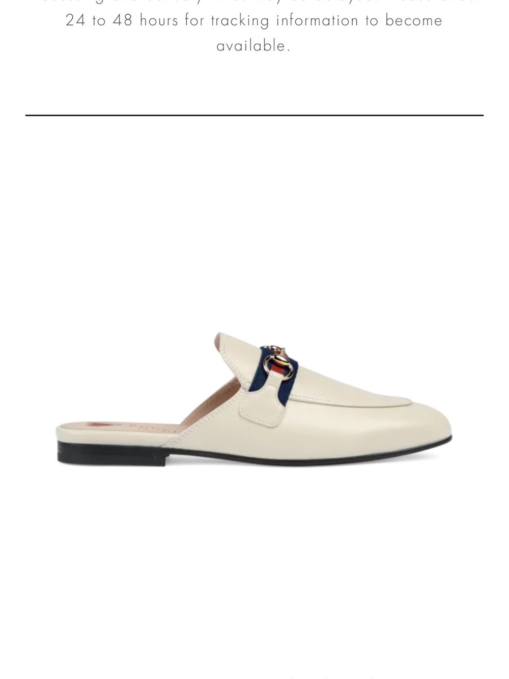 Gucci Cream Leather Backless Mule with Navy Strap and Gold Hardware